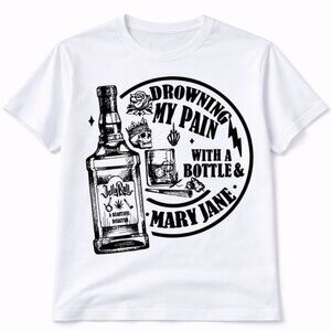 Drowning My Pain Western Graphic T Shirt Trendy Boutique Style Tee Womens White